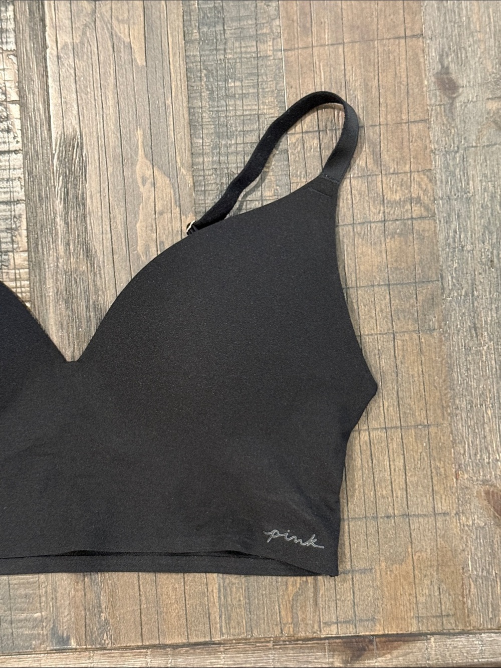 PINK Victoria’s Secret Black Wireless Push-Up Bralette Bra Molded Padding Large - Picture 3 of 11